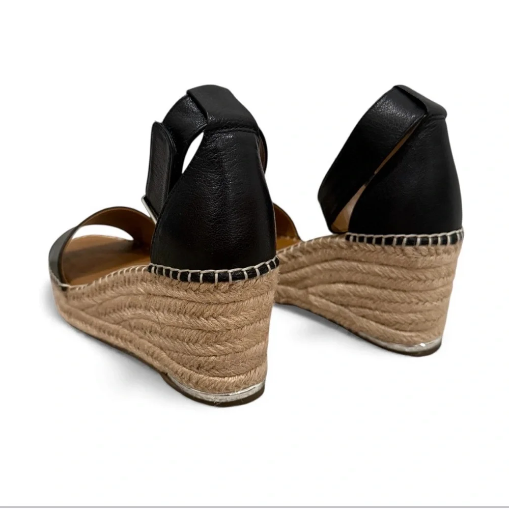 Franco Sarto Clemens Raffia Espadrille Black Wedge Sandals - Picture 5 of 5